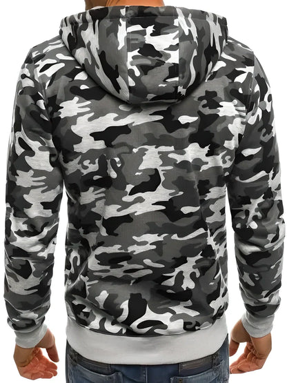 Men's Tactical Camouflage Zipped Hoodie in Gray Color - High-Performance Outdoor Apparel