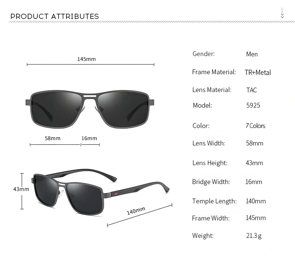Premium metal squared polarized sunglasses with sturdy metallic frame, 400 UV protection, and anti-glare lenses for stylish men