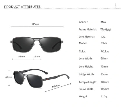 Premium metal squared polarized sunglasses with sturdy metallic frame, 400 UV protection, and anti-glare lenses for stylish men
