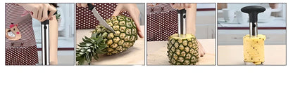 Pineapple Easy Slicer with stainless steel blade, ergonomic handle, and height markings for effortless pineapple preparation