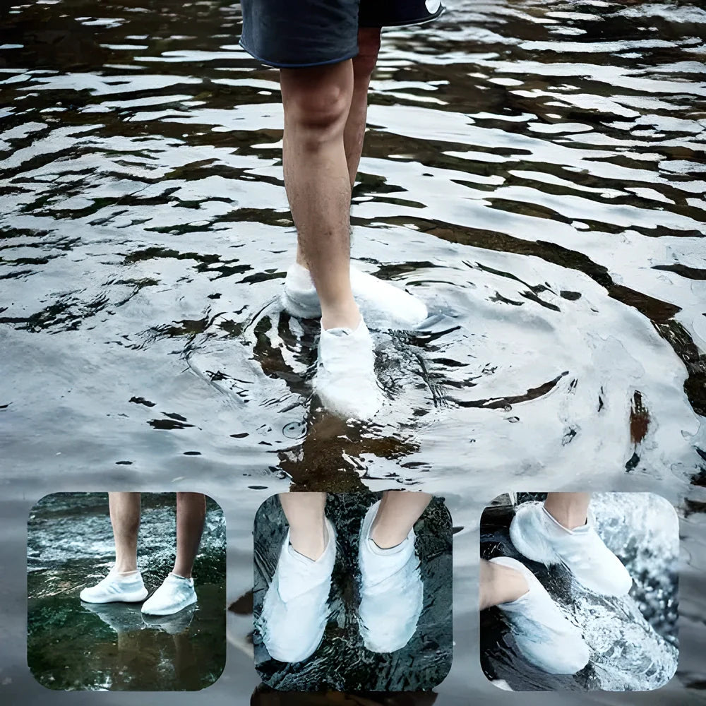 Waterproof, anti-slip shoe covers in various colors to protect shoes from rain, snow, and slush