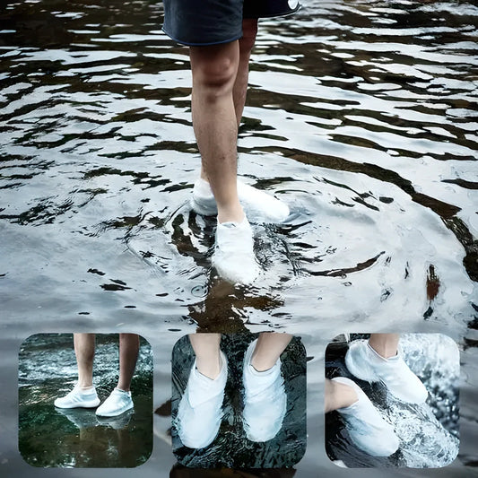 Waterproof, anti-slip shoe covers in various colors to protect shoes from rain, snow, and slush