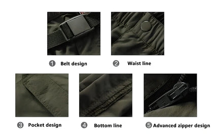 Convertible cargo pants with detachable legs and adjustable belt for versatile outdoor wear