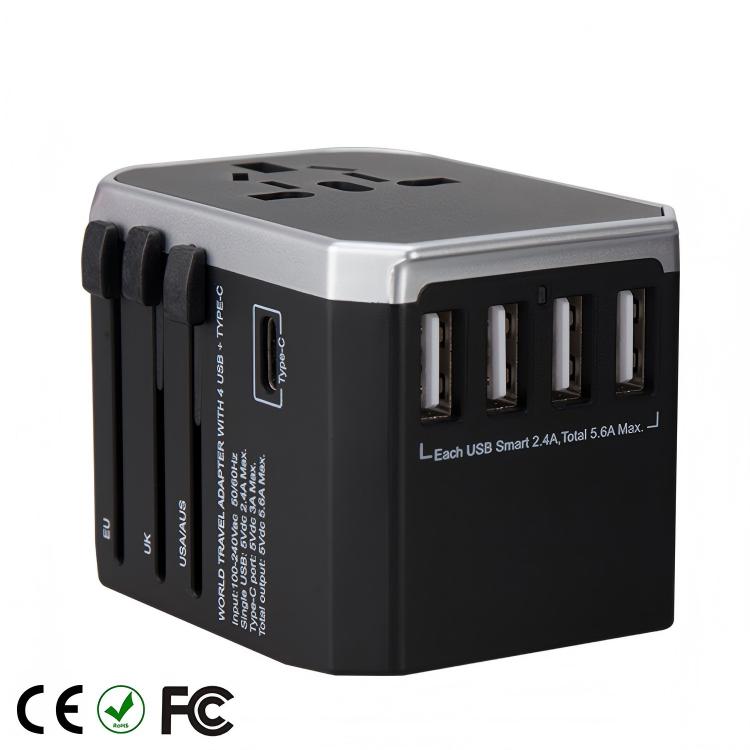 Multi-Country Travel Adapter with 2000W Rating and Compact 54x68x51mm Size