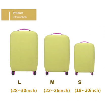 Durable suitcase protector covers made of polyester spandex material, available in various colors and sizes to fit 18-30 inch luggage.