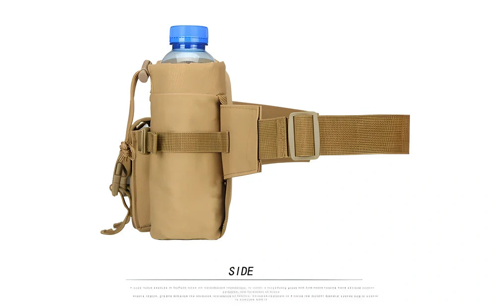 Durable tactical water bottle holder with adjustable waist belt, made from high-quality nylon for outdoor activities