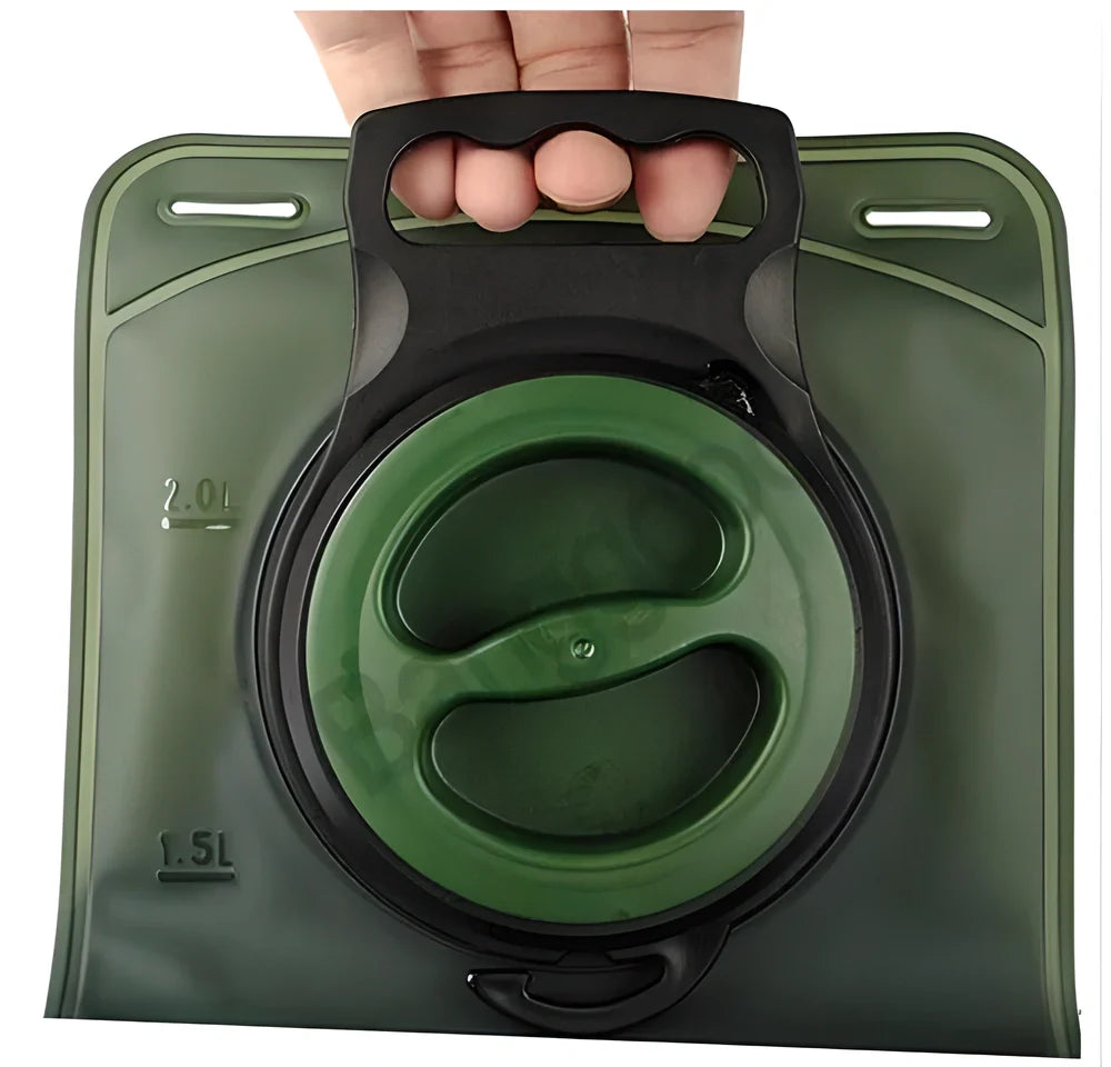2L TPU Hydration System in army green color, designed for outdoor activities and active lifestyles