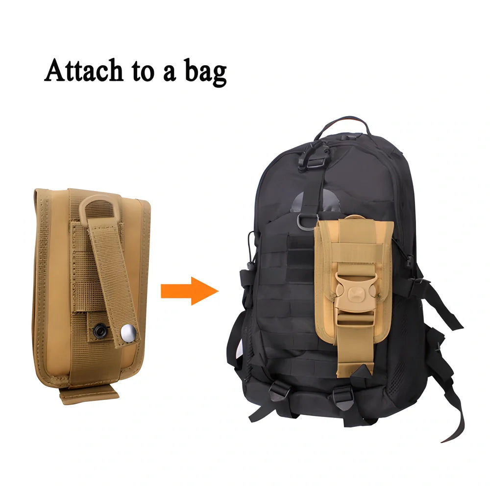 Tactical Molle Phone Pouch with Card Slots and Money Pockets in Black, Brown, and Desert Colors