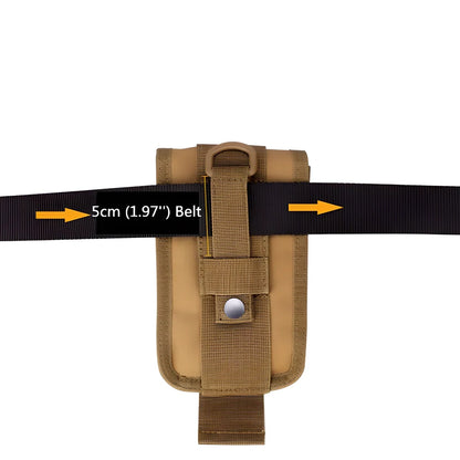 Tactical Molle Phone Pouch with Card Slots and Money Pockets in Black, Brown, and Desert Colors