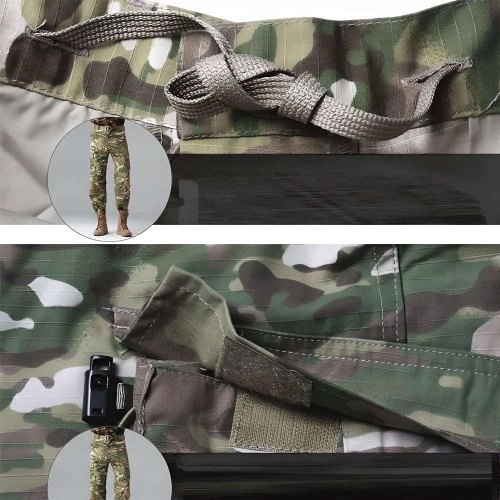 Durable and versatile camo cargo pants with reinforced knees, adjustable waistband, and multiple pockets